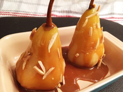 Poached Pears with Caramel Sauce