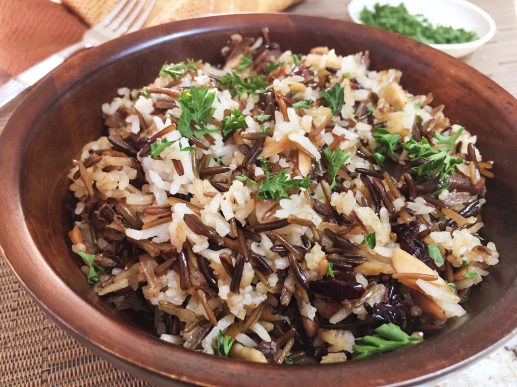 Wild Rice Pilaf with Porcini, Cranberries and Toasted Almonds