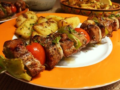 Greek Ouzo Pork Kebabs