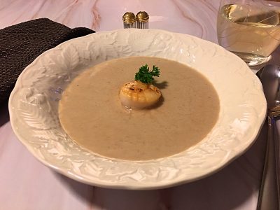 Scallops with Roasted Chestnut Soup