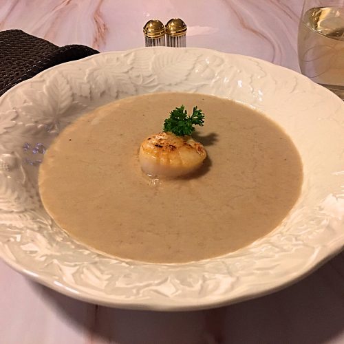 Scallops with Roasted Chestnut Soup