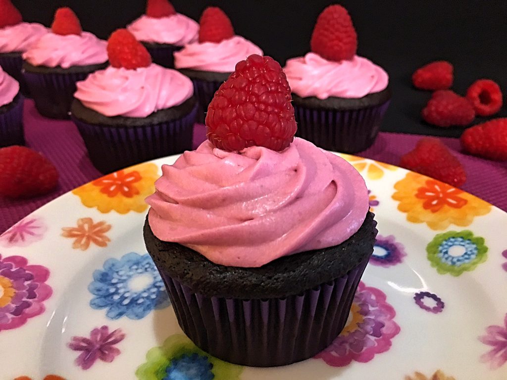 Chocolate Cupcakes with Raspberry Frosting