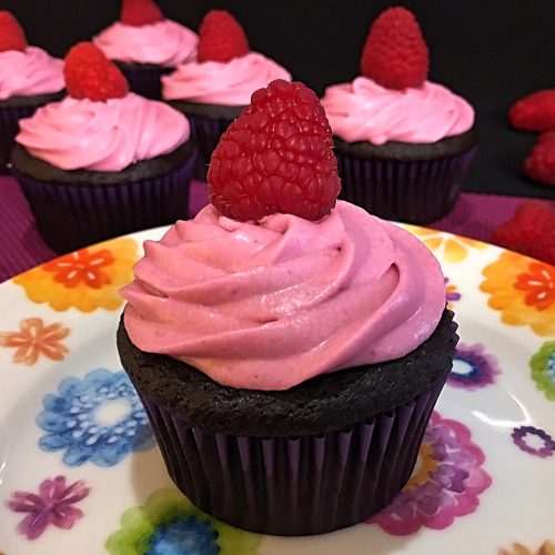 Chocolate Cupcakes with Raspberry Frosting