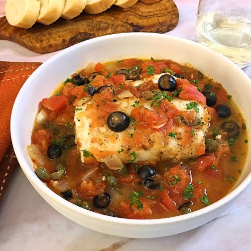 Cod in Puttanesca Sauce