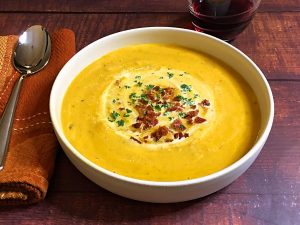Cream of Rutabaga Carrot Soup with Maple Syrup