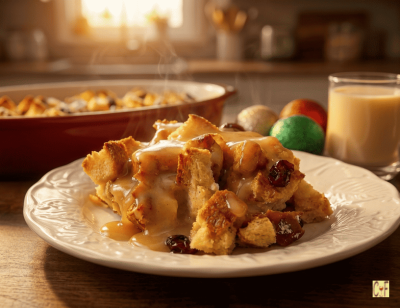 Eggnog Bread Pudding with Rum Sauce