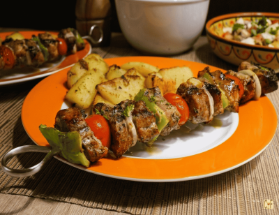 Greek Ouzo Pork Kebabs