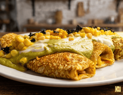 Chicken Stuffed Crêpes with Poblano Sauce