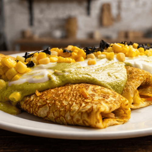 Chicken Stuffed Crêpes with Poblano Sauce